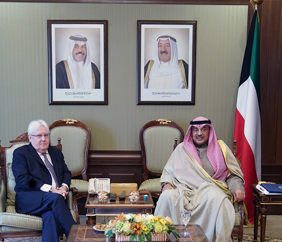 سمو رئيس الوزراء الشيخ صباح الخالد والمبعوث الأممي إلى اليمن مارتن غريفيث 