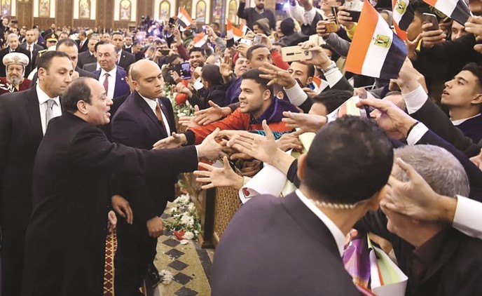 الرئيس عبدالفتاح السيسي في كاتدرائية العاصمة الإدارية الجديدة قبل إلقاء كلمته بمناسبة قداس الميلاد المجيد