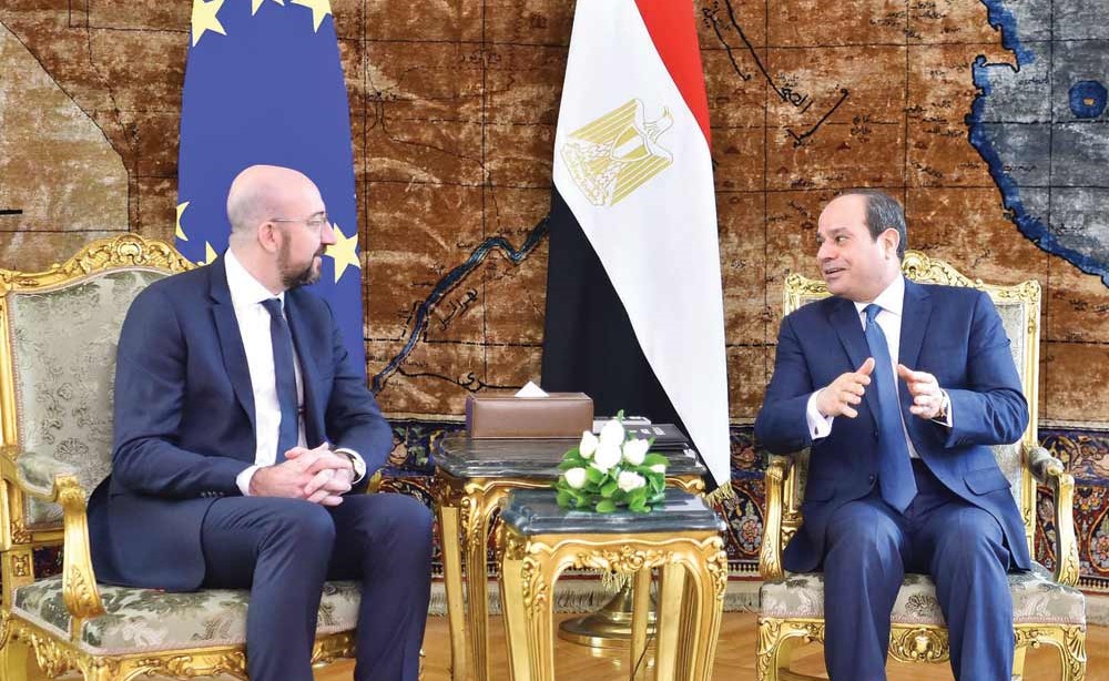 الرئيس عبدالفتاح السيسي مستقبلا شارل ميشيل رئيس المجلس الأوروبي امس الاول
