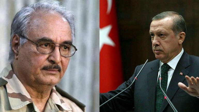 الرئيس التركي رجب طيب إردوغان والمشير خليفة حفتر 