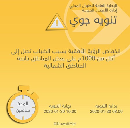 "الأرصاد" تحذر من انخفاض الرؤية الأفقية بسبب الضباب