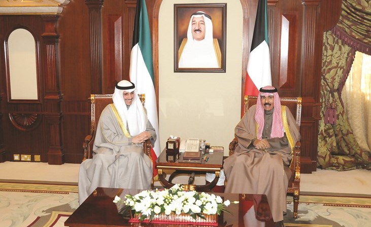 سمو ولي العهد الشيخ نواف الأحمد مستقبلا رئيس مجلس الأمة مرزوق الغانم