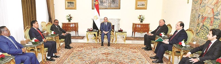 الرئيس عبدالفتاح السيسي مستقبلا هيلا ميريام ديسالين المبعوث الخاص لرئيس الوزراء الإثيوبي أبي أحمد بحضور سامح شكري وزير الخارجية وعباس كامل رئيس المخابرات العامة