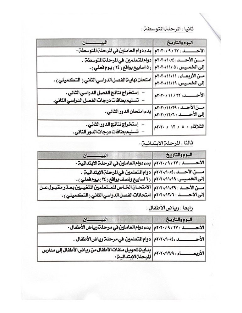 "الأنباء" تنشر المسودة المقترحة للتقويم الدراسي التكميلي 2019 - 2020 والتي قد تجري عليها بعض التعديلات لدى اعتمادها نهائياً