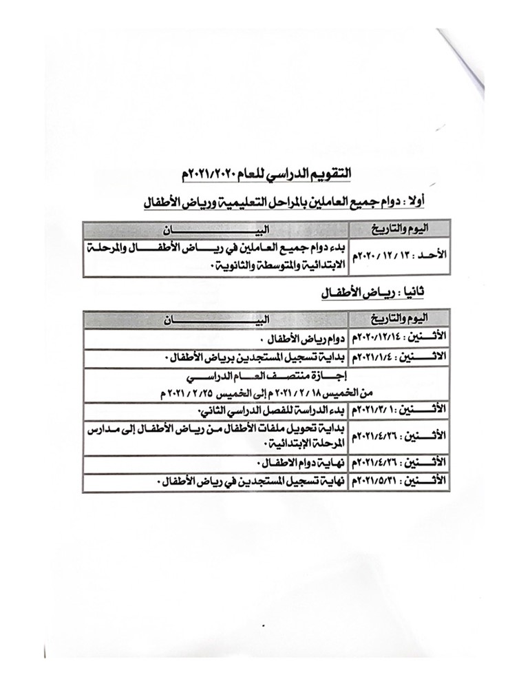 "الأنباء" تنشر المسودة المقترحة للتقويم الدراسي التكميلي 2019 - 2020 والتي قد تجري عليها بعض التعديلات لدى اعتمادها نهائياً