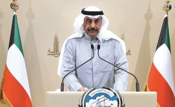 سمو الشيخ صباح الخالد متحدثا بعد اجتماع مجلس الوزراء أمس