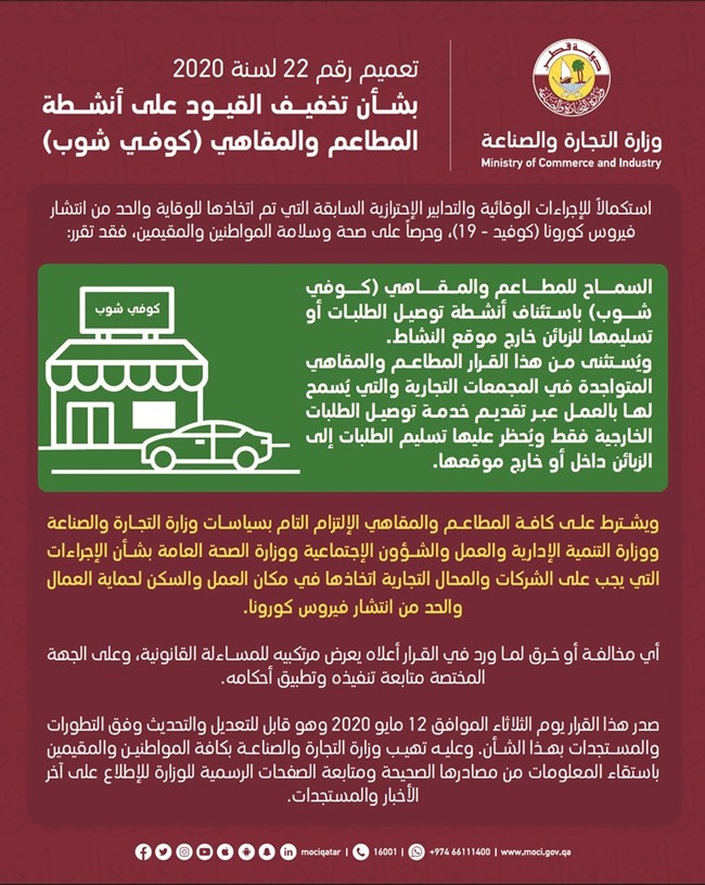 قطر تخفف القيود على أنشطة المطاعم والمقاهي