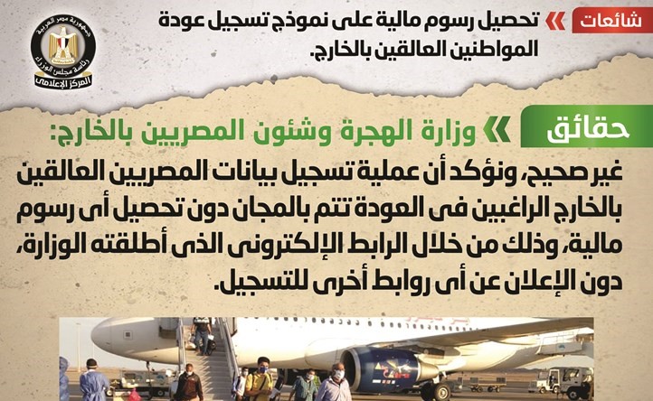 الحكومة تنفي تحصيل رسوم مالية على نموذج تسجيل عودة المصريين العالقين بالخارج