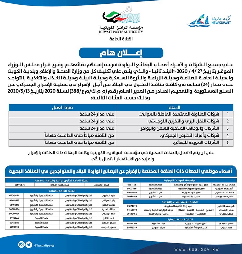 الموانئ تدعو الشركات والأفراد لسرعة استلام بضائعهم الواردة