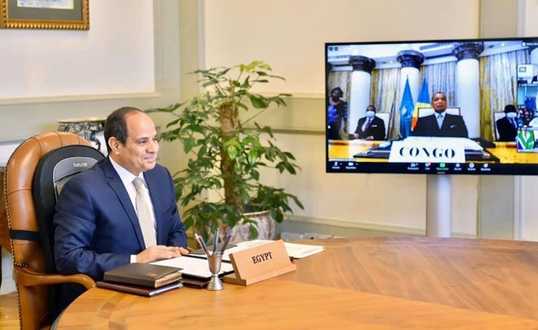 جانب من مشاركة الرئيس عبدالفتاح السيسي في اجتماع حول ليبيا عبر تقنية الفيديو كونفرانس