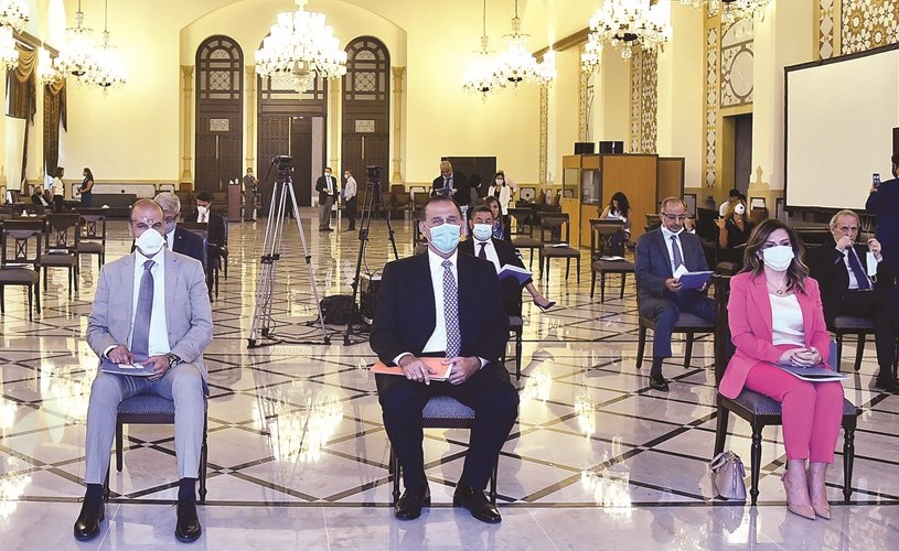 جانب من مؤتمر اطلاق توصيات مكافحة كورونا في القطاع الصناعي في السراي الكبير(محمود الطويل)