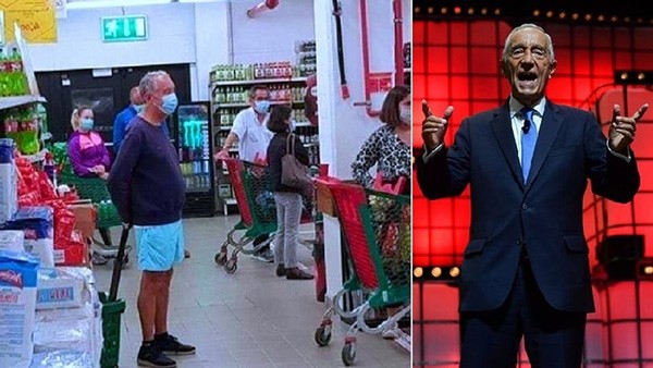 صورة.. رئيس البرتغال بالصف والقميص والشورت في سوبر ماركت