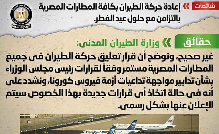 مصر تنفي إعادة حركة الطيران بالتزامن مع العيد