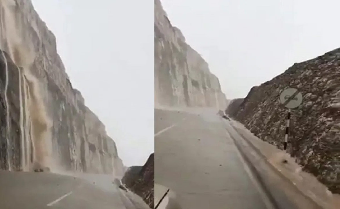 فيديو لشلالات متدفقة في صلالة إثر هطول الأمطار