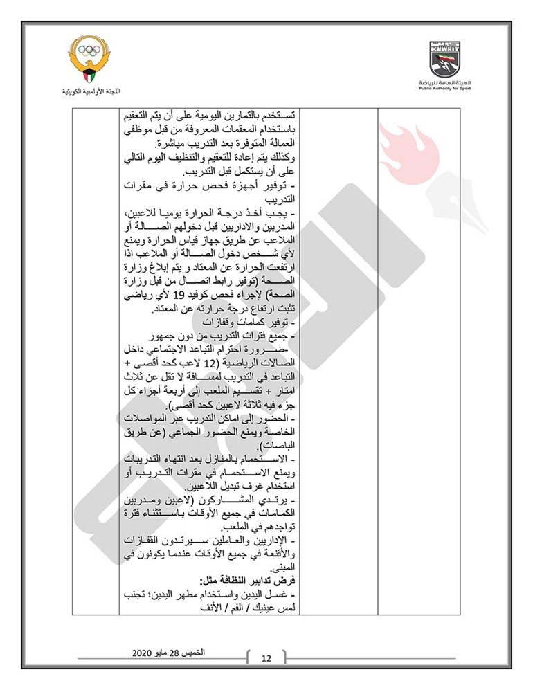 اللجنة الثلاثية تعلن رسمياً مواعيد وبرنامج عودة النشاط الرياضي للألعاب الفردية والجماعية وتحدد اللوائح الصحية الواجب اتباعها ومراعاتها قبل الدخول في التدريبات