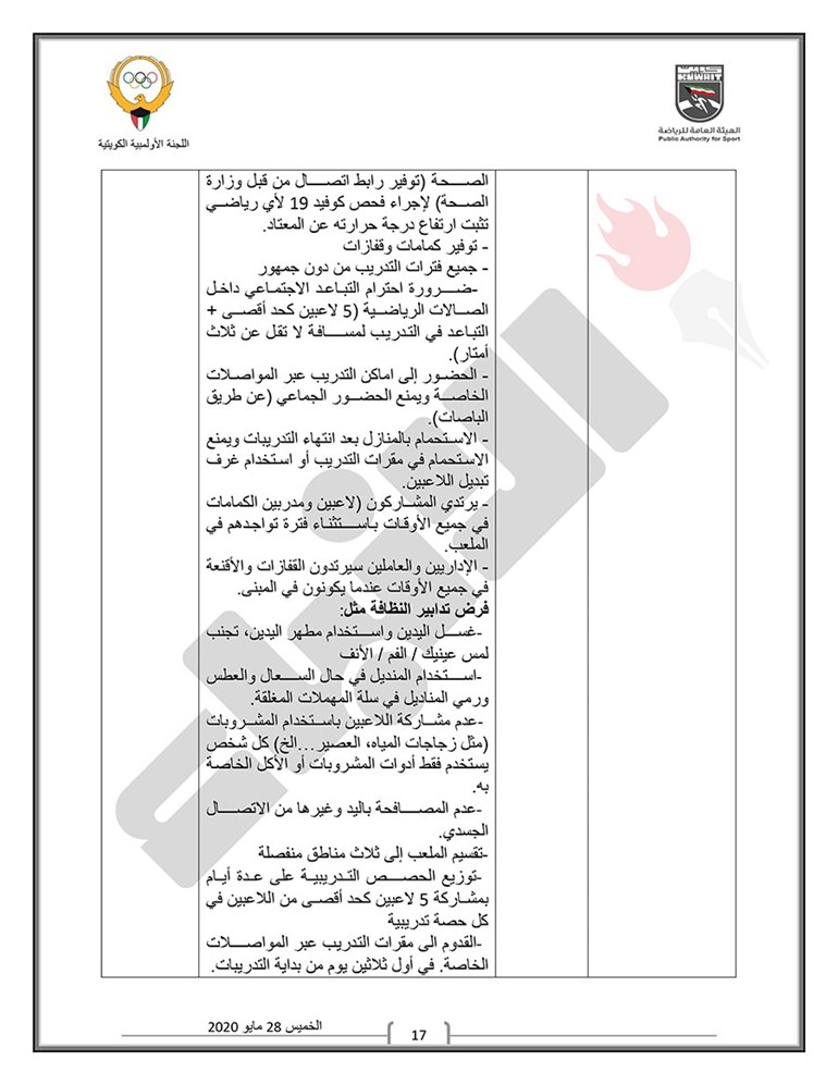 اللجنة الثلاثية تعلن رسمياً مواعيد وبرنامج عودة النشاط الرياضي للألعاب الفردية والجماعية وتحدد اللوائح الصحية الواجب اتباعها ومراعاتها قبل الدخول في التدريبات