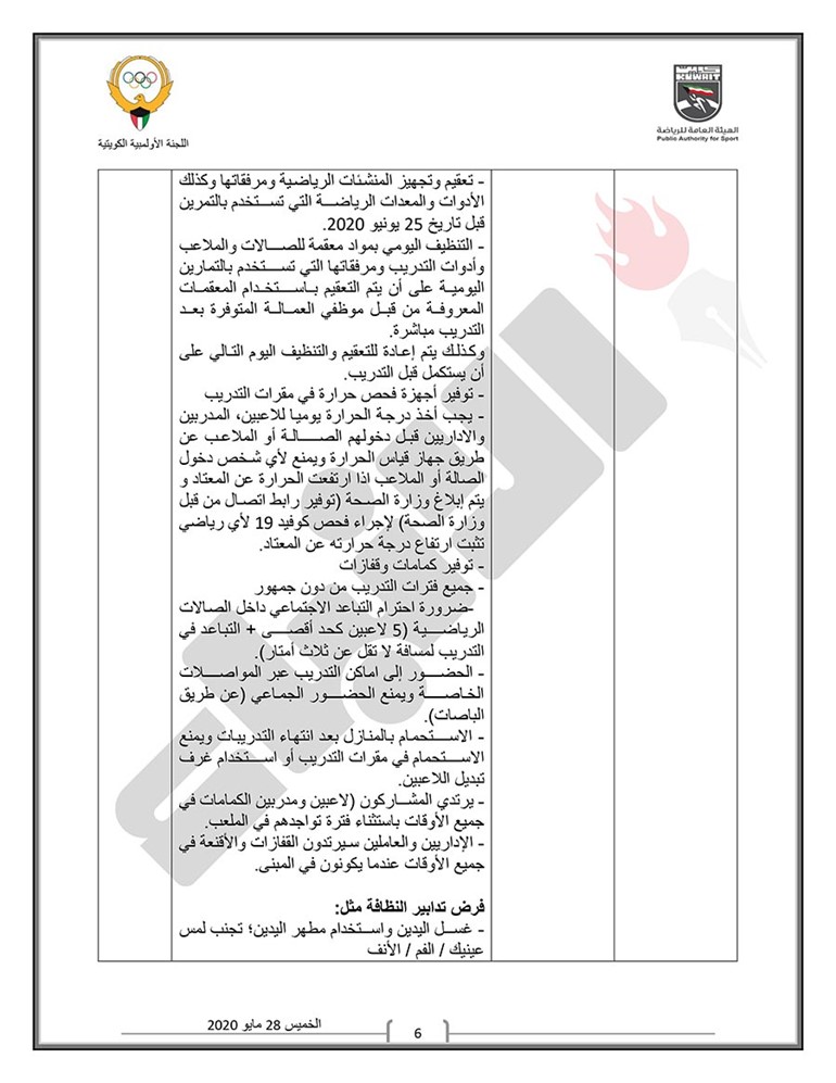 اللجنة الثلاثية تعلن رسمياً مواعيد وبرنامج عودة النشاط الرياضي للألعاب الفردية والجماعية وتحدد اللوائح الصحية الواجب اتباعها ومراعاتها قبل الدخول في التدريبات