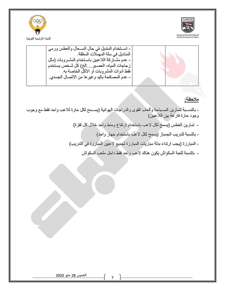 اللجنة الثلاثية تعلن رسمياً مواعيد وبرنامج عودة النشاط الرياضي للألعاب الفردية والجماعية وتحدد اللوائح الصحية الواجب اتباعها ومراعاتها قبل الدخول في التدريبات