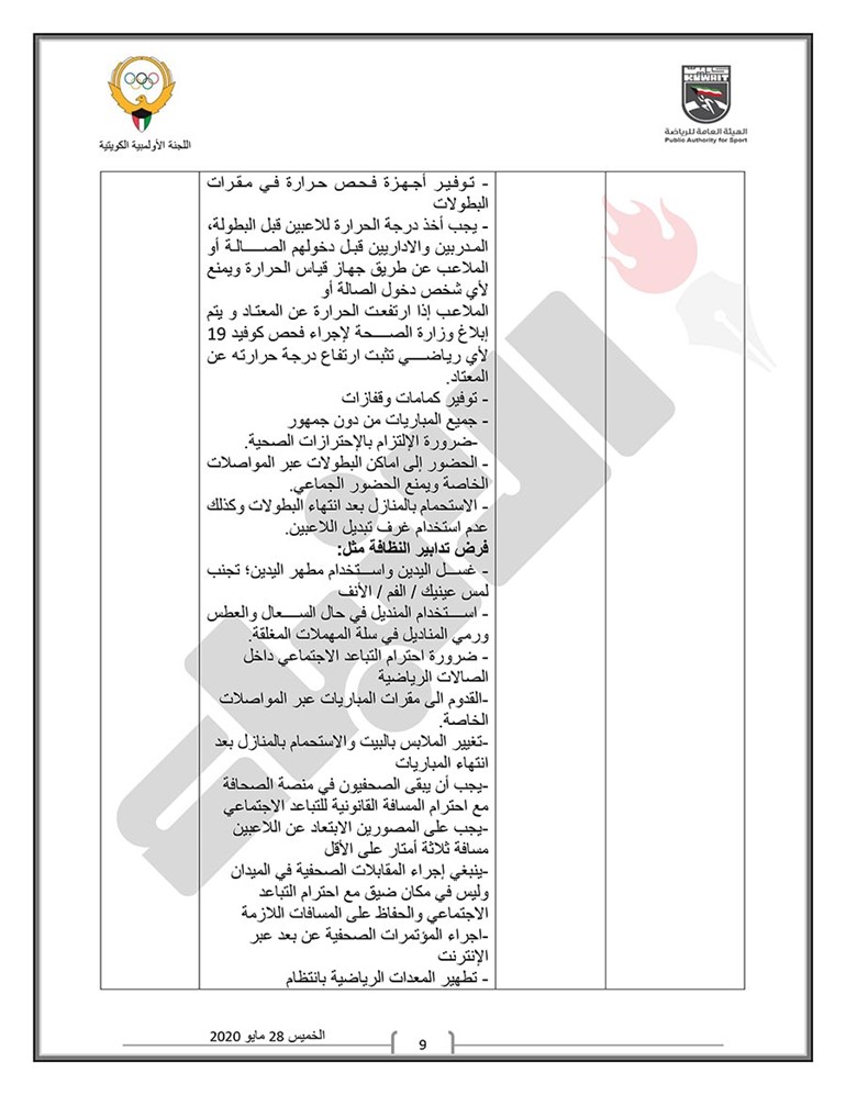 اللجنة الثلاثية تعلن رسمياً مواعيد وبرنامج عودة النشاط الرياضي للألعاب الفردية والجماعية وتحدد اللوائح الصحية الواجب اتباعها ومراعاتها قبل الدخول في التدريبات