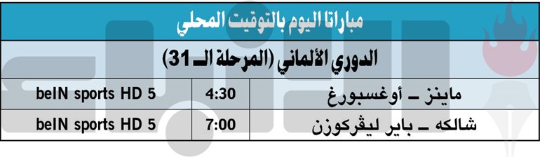 جدول مباريات اليوم