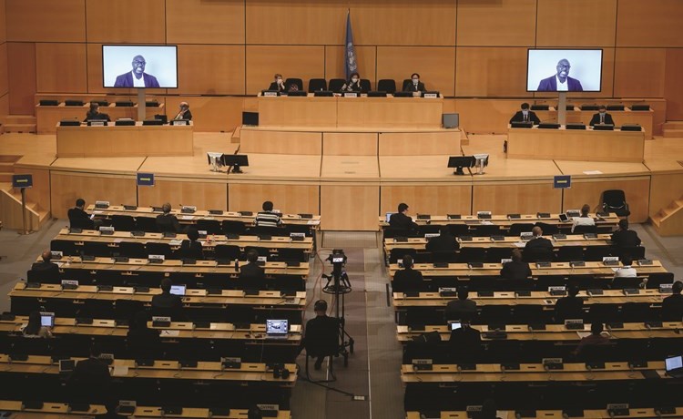 شقيق جورج فلويد فيلونيز يلقي كلمة حول العنصرية النظامية في الولايات المتحدة وخارجها بمجلس حقوق الإنسان	(أ.ف.پ)