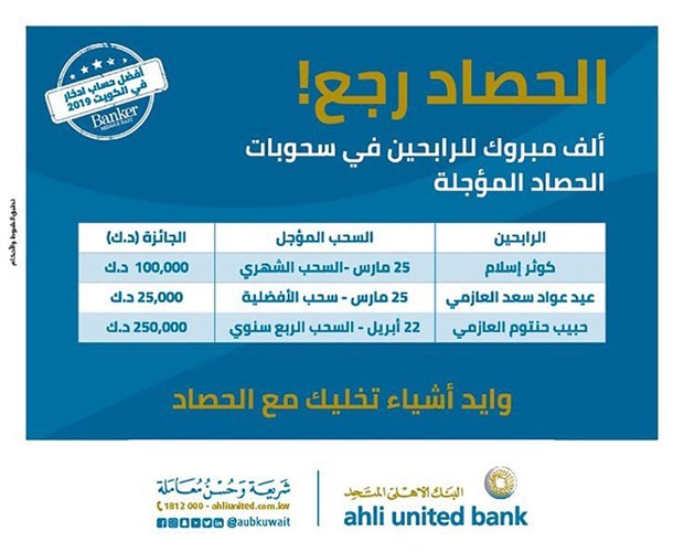 «المتحد»: فرحة «الحصاد» عادت مع إعلان مجموعة من الفائزين في سحوباته المؤجلة