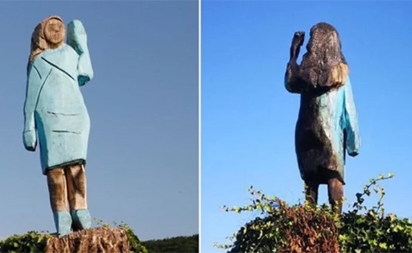 صورة.. حرق تمثال ميلانيا ترامب في سلوفينيا