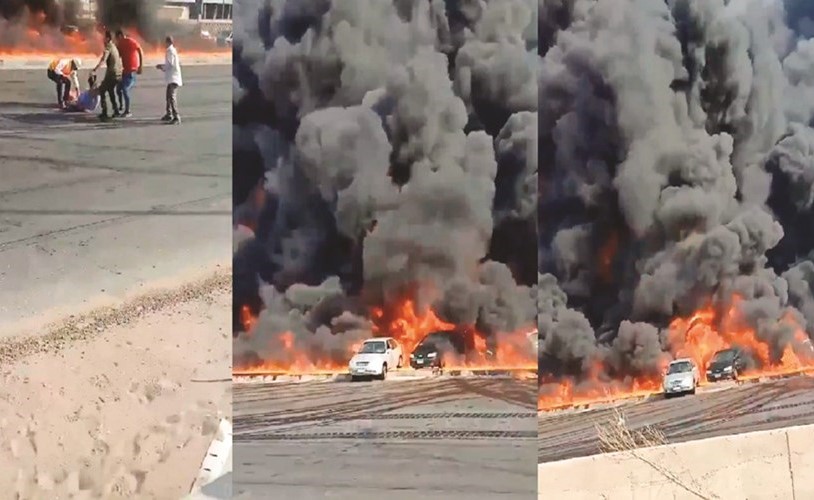 صورة مركبة لحريق خط بترول القاهرة - الاسماعيلية