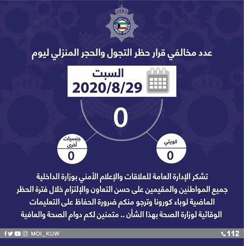 «الداخلية»: صفر مخالفين في آخر يوم حظر