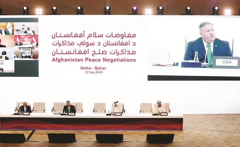 جانب من الجلسة الافتتاحية لمحادثات السلام الأفغانية في الدوحة	(رويترز)