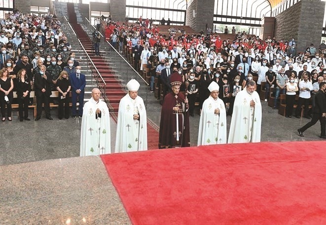البطريرك بشارة الراعي خلال صلاة على شهداء الرابع من أغسطس لمناسبة ذكرى الأربعين على انفجار مرفأ بيروت 	(محمود الطويل)