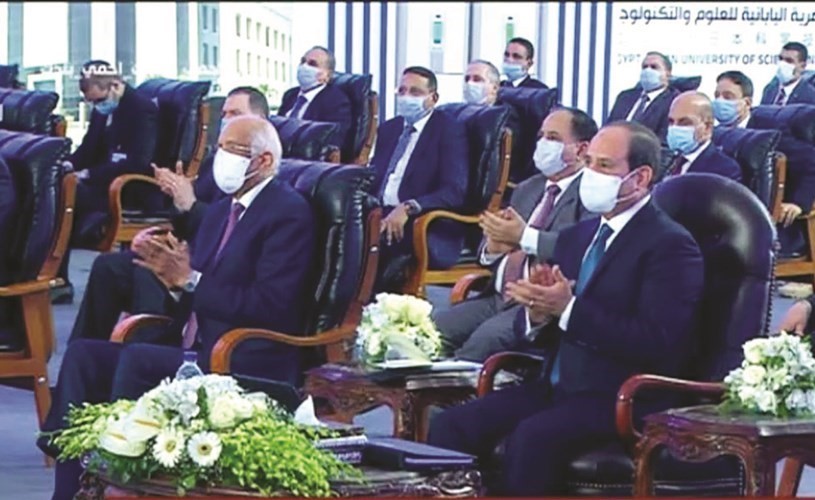 صورة تلفزيونية للرئيس عبدالفتاح السيسي خلال افتتاح الجامعة اليابانية - المصرية بالاسكندرية أمس