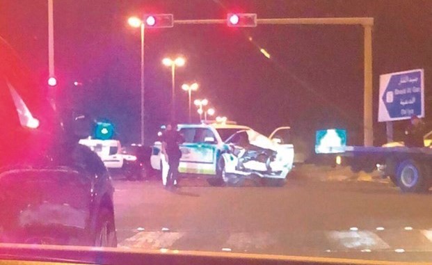 من حادث تصادم اللذي وقع بين دورية مرور وسيارة آسيوي على الدائري الأول