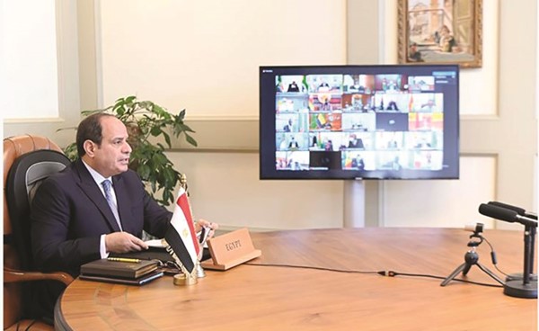 الرئيس المصري عبدالفتاح السيسي مشاركا عبر الڤيديو كونفرانس في أعمال الدورة العادية 34 لمؤتمر قمة الاتحاد الأفريقي