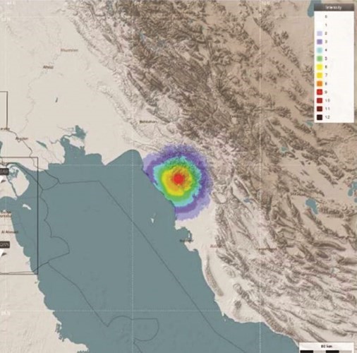 خريطة توضح موقع الزلزال