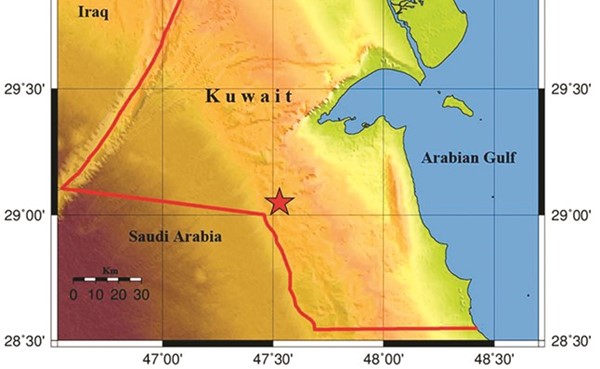 خريطة توضح موقع الزلزال