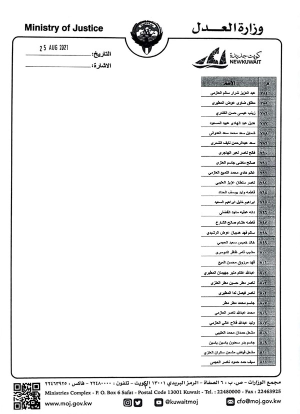 "الأنباء" تنشر أسماء 1021 موظفاً تمت ترقيتهم بالاختيار في " العدل"