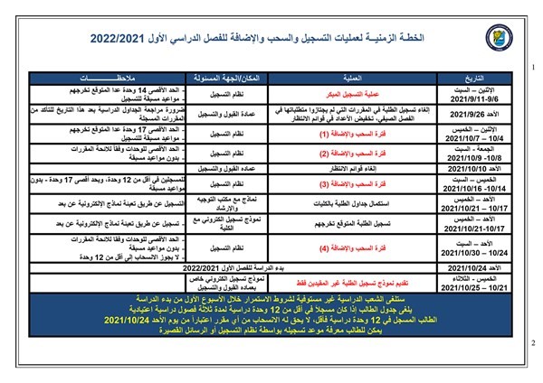 تسجيل الطلبة المقيدين للفصل الأول 2022/2021 بجامعة الكويت من 6 إلى 11 الجاري