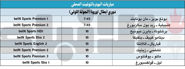 جدول مباريات اليوم بالتوقيت المحلى