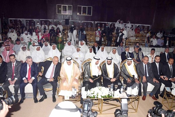 رئيس مجلس الأمة مرزوق الغانم ود.عبدالله الطريجي وحمد الرحومي والقيادات الكشفية خلال حفل التكريم	(محمد هاشم)