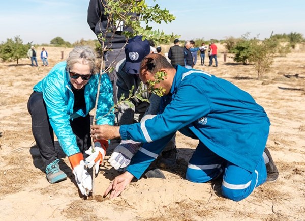 السفيرة الأميركية تغرس شجرة في محمية العبدلية