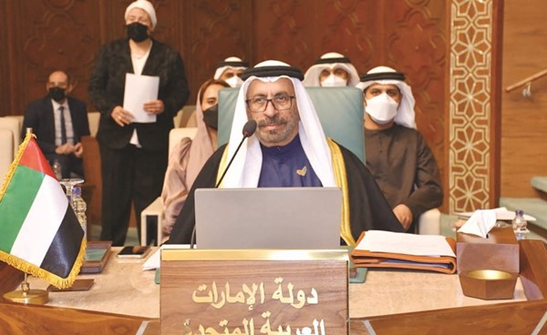 وزير الدولة الإماراتي خليفة شاهين المرر خلال الاجتماع العربي الطارئ على مستوى المندوبين الدائمين بالقاهرة			 (وام)