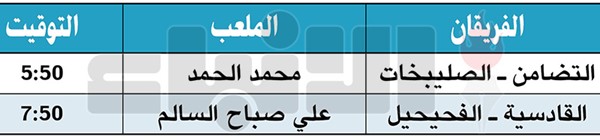 القادسية بنقص عددي يلتقي الفحيحيل في «التنشيطية»