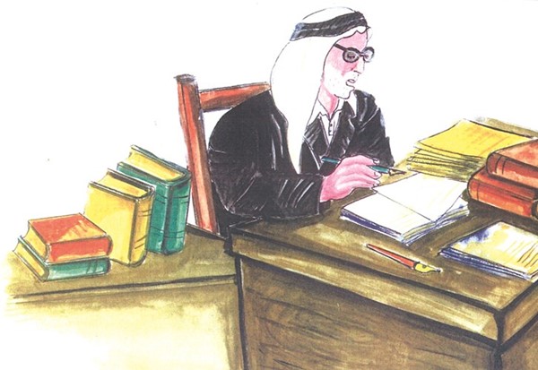 رسم للأستاذ راشد السيف في مكتبه