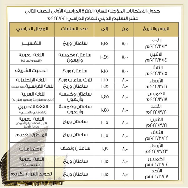 "التربية" اعتمدت جداول امتحانات نهاية الفترة الدراسية الأولى "المؤجلة " للمرحلة الثانوية