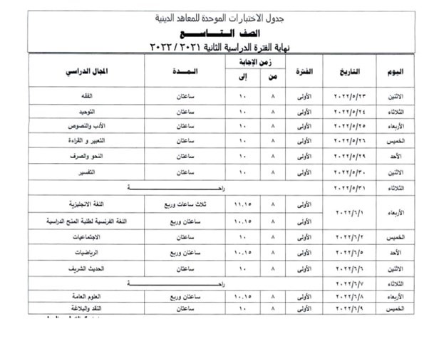 «التربية» تعلن عن جداول اختبارات التعليم الديني