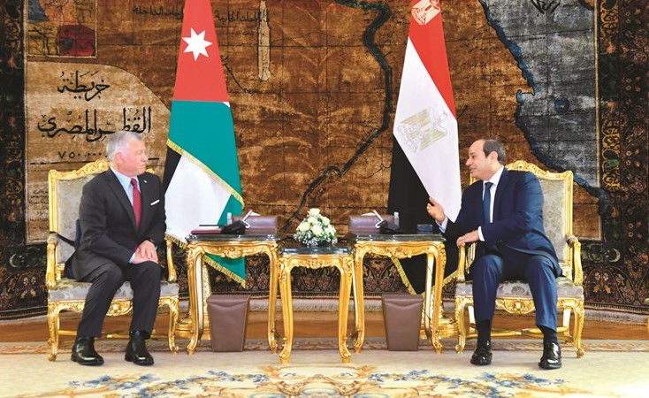 جانب من استقبال الرئيس عبدالفتاح السيسي لعاهل الأردن الملك عبدالله الثاني في قصر الاتحادية أمس