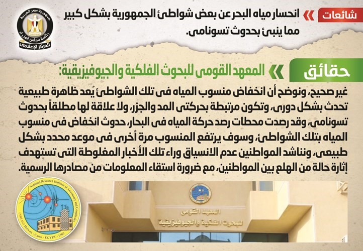 الحكومة: انخفاض منسوب مياه الشواطئ طبيعي.. وربطه بحدوث تسونامي مغالطات