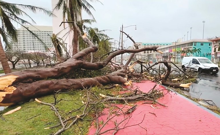 أضرار ناجمة عن إعصار ماوار فوق خليج تومون في غوام 	(أ.ف.پ)