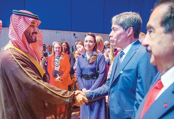 صاحب السمو الملكي الأمير محمد بن سلمان خلال مشاركته في حفل استقبال ترشح الرياض لاستضافة إكسبو 2030 (واس)